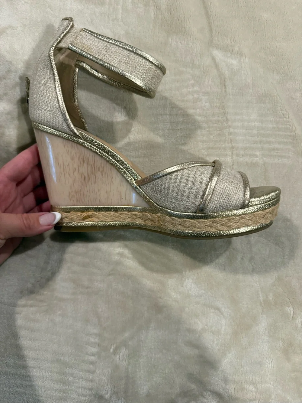 Antonio Melani- Women’s Metallic Gold Wedge Sandals with Ankle Strap
